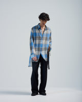BED j.w. FORD "NICE IDEA – Blue" Layered Check Shirts|ベッドフォード "ナイスアイデア – ブルー" レイヤードチェックシャツ メンズモデル着用