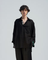 BED j.w. FORD "Nice Material Tops – Black" Skipper Shirts|ベッドフォード "ナイスマテリアルトップス – ブラック" スキッパーシャツ メンズモデル着用