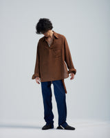 BED j.w. FORD "Nice Material Tops – Brown" Skipper Shirts|ベッドフォード "ナイスマテリアルトップス – ブラウン" スキッパーシャツ メンズモデル着用