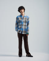 BED j.w. FORD "Two Pockets – Blue" Check Shirts|ベッドフォード "ツーポケッツ – ブルー" チェックシャツ メンズモデル着用
