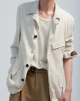 BED j.w. FORD "Jacketee – Ivory" Cutsewn Jacket|ベッドフォード "ジャケッティー – アイボリー" カットソージャケット メンズモデル着用