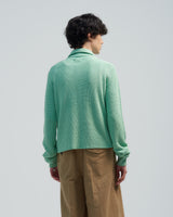 BED j.w. FORD "Drivers High – Emerald" Drivers Knit Sweater|ベッドフォード "ドライバーズハイ – エメラルド" ドライバーズニット メンズモデル着用