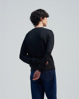 BED j.w. FORD "Long long sleeves – Black" Crewneck Knit Sweater|ベッドフォード "ロングロングスリーブス – ブラック" クルーネックニット メンズモデル着用