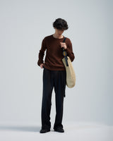 BED j.w. FORD "Long long sleeves – Brown" Crewneck Knit Sweater|ベッドフォード "ロングロングスリーブス – ブラウン" クルーネックニット メンズモデル着用