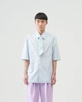 BED j.w. FORDのコットンシルクシャツ、ネクタイ付きデザイン、サックスブルー、半袖