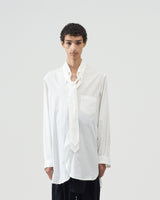 BED j.w. FORDのコットンシルクシャツ、ネクタイ付き、裾がラウンドデザイン、ホワイト