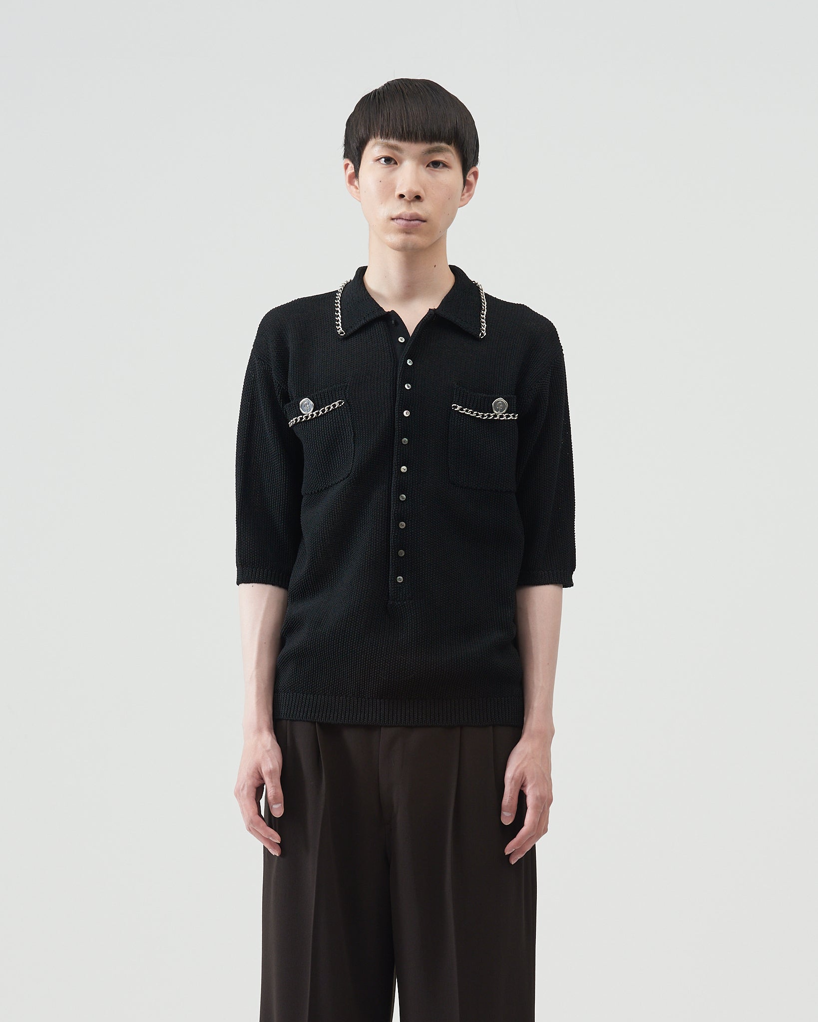 Chain Polo Half-sleeve Sweater – Black|BED j.w. FORD Chain Polo Half-sleeve Sweater – Black|BED j.w. FORD