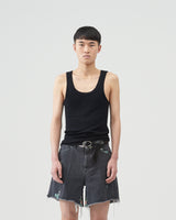 BED j.w. FORDのブラックタンクトップ、メリノウール、刺繍デザイン