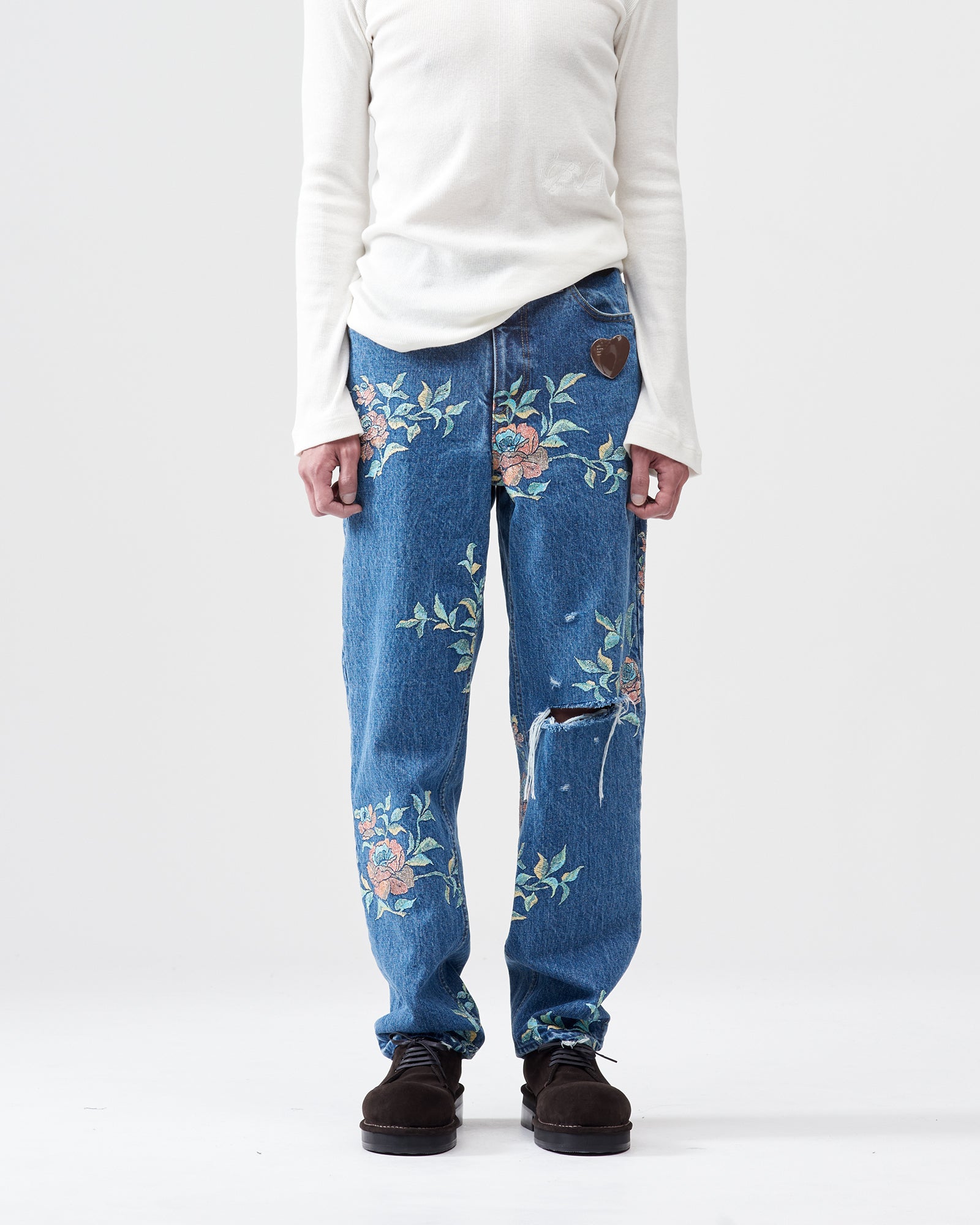 Flower Pattern Straight Denim Pants – Indigo｜BED j.w. FORD Official Website