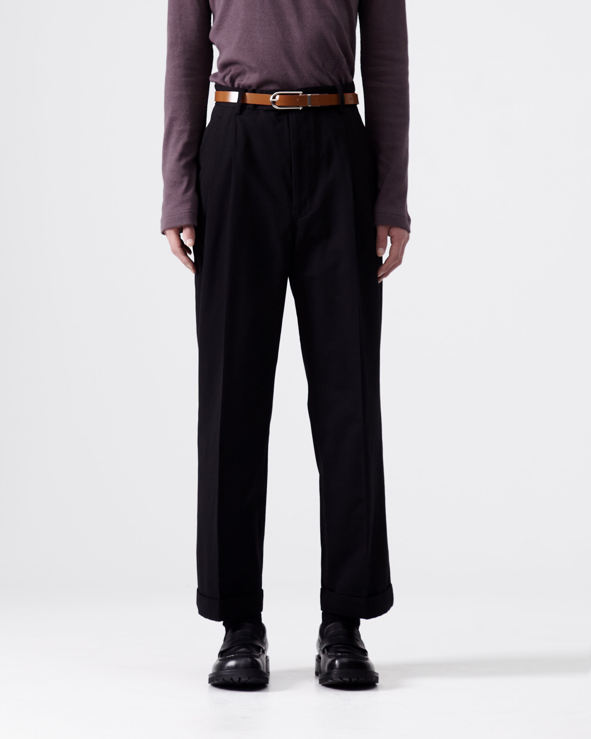 Cotton Two-tuck Pants – Black｜BED j.w. FORD Official Website