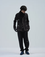BED j.w. FORD "(C) – Black" Chain Knit Cardigan|ベッドフォード "(シー) – ブラック" チェーンニットカーディガン メンズモデル着用