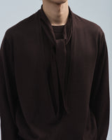 BED j.w. FORD "2.5 quintet – Brown" Layered Knit Sweater|ベッドフォード "2.5 クインテット – ブラウン" レイヤードニットセーター メンズモデル着用