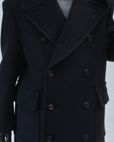 BED j.w. FORD "Box – Black" Box Silhouette P Coat|ベッドフォード "ボックス – ブラック" ボックスシルエットピーコート メンズモデル着用