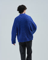 BED j.w. FORD "Cowichan – Blue" Cowichan Knit Sweater|ベッドフォード "カウチン – ブルー" カウチンセーター メンズモデル着用