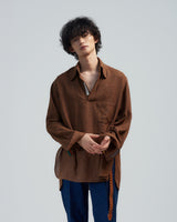 BED j.w. FORD "Nice Material Tops – Brown" Skipper Shirts｜ベッドフォード "ナイスマテリアルトップス – ブラウン" スキッパーシャツ メンズモデル着用