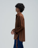 BED j.w. FORD "Nice Material Tops – Brown" Skipper Shirts｜ベッドフォード "ナイスマテリアルトップス – ブラウン" スキッパーシャツ メンズモデル着用
