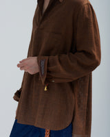BED j.w. FORD "Nice Material Tops – Brown" Skipper Shirts｜ベッドフォード "ナイスマテリアルトップス – ブラウン" スキッパーシャツ メンズモデル着用