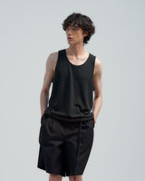 BED j.w. FORD "No Sleeve – Black" Silk Tank top｜ベッドフォード "ノースリーブ – ブラック" シルクタンクトップ メンズモデル着用