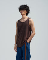 BED j.w. FORD "No Sleeve – Brown" Silk Tank top｜ベッドフォード "ノースリーブ – ブラウン" シルクタンクトップ メンズモデル着用