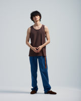 BED j.w. FORD "No Sleeve – Brown" Silk Tank top｜ベッドフォード "ノースリーブ – ブラウン" シルクタンクトップ メンズモデル着用