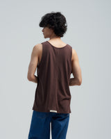 BED j.w. FORD "No Sleeve – Brown" Silk Tank top｜ベッドフォード "ノースリーブ – ブラウン" シルクタンクトップ メンズモデル着用