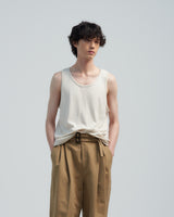BED j.w. FORD "No Sleeve – Ivory" Silk Tank top｜ベッドフォード "ノースリーブ – アイボリー" シルクタンクトップ メンズモデル着用