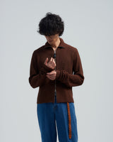 BED j.w. FORD "Drivers High – Brown" Drivers Knit Sweater｜ベッドフォード "ドライバーズハイ – ブラウン" ドライバーズニット メンズモデル着用