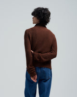 BED j.w. FORD "Drivers High – Brown" Drivers Knit Sweater｜ベッドフォード "ドライバーズハイ – ブラウン" ドライバーズニット メンズモデル着用
