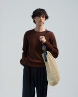 BED j.w. FORD "Long long sleeves – Brown" Crewneck Knit Sweater｜ベッドフォード "ロングロングスリーブス – ブラウン" クルーネックニット メンズモデル着用