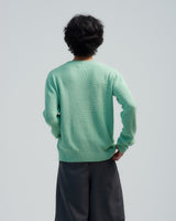 BED j.w. FORD "Long long sleeves – Emerald" Crewneck Knit Sweater｜ベッドフォード "ロングロングスリーブス – エメラルド" クルーネックニット メンズモデル着用