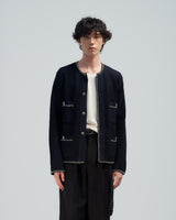 BED j.w. FORD "C – D.Navy" Chain Knit Cardigan｜ベッドフォード "シー – ダークネイビー" チェーンニットカーディガン メンズモデル着用