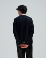 BED j.w. FORD "C – D.Navy" Chain Knit Cardigan｜ベッドフォード "シー – ダークネイビー" チェーンニットカーディガン メンズモデル着用