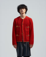 BED j.w. FORD "C – Red" Chain Knit Cardigan｜ベッドフォード "シー – レッド" チェーンニットカーディガン メンズモデル着用