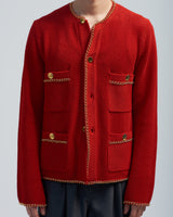 BED j.w. FORD "C – Red" Chain Knit Cardigan｜ベッドフォード "シー – レッド" チェーンニットカーディガン メンズモデル着用