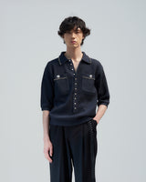 BED j.w. FORD "SSC – Gray" Chain Knit Polo｜ベッドフォード "エスエスシー – グレー" チェーンニットポロ メンズモデル着用