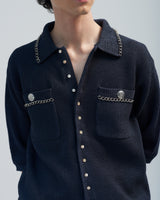 BED j.w. FORD "SSC – Gray" Chain Knit Polo｜ベッドフォード "エスエスシー – グレー" チェーンニットポロ メンズモデル着用