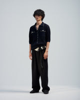 BED j.w. FORD "SSC – D.Navy" Chain Knit Polo｜ベッドフォード "エスエスシー – ダークネイビー" チェーンニットポロ メンズモデル着用