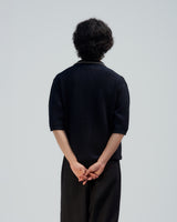 BED j.w. FORD "SSC – D.Navy" Chain Knit Polo｜ベッドフォード "エスエスシー – ダークネイビー" チェーンニットポロ メンズモデル着用
