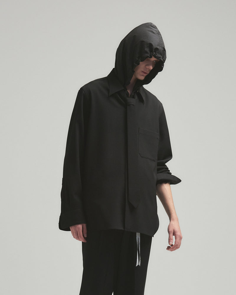 BED j.w. FORD "Wear a shirts – Black" Tie Shirts｜ベッドフォード "ウェアアシャツ – ブラック" タイ付きシャツ メンズモデル着用