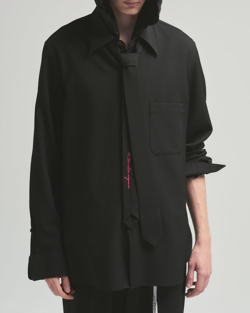 BED j.w. FORD "Wear a shirts – Black" Tie Shirts｜ベッドフォード "ウェアアシャツ – ブラック" タイ付きシャツ メンズモデル着用