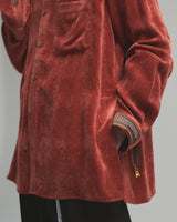 BED j.w. FORD "Holiday – Red" Rayon Velvet Shirts｜ベッドフォード "ホリデー – レッド" レーヨンベルベットシャツ メンズモデル着用