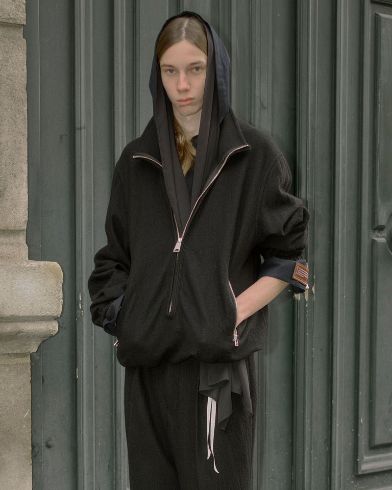 BED j.w. FORD "Two Hooded – Navy" Hooded Shirts｜ベッドフォード "ツーフーデット – ネイビー" フード付きシャツ メンズモデル着用