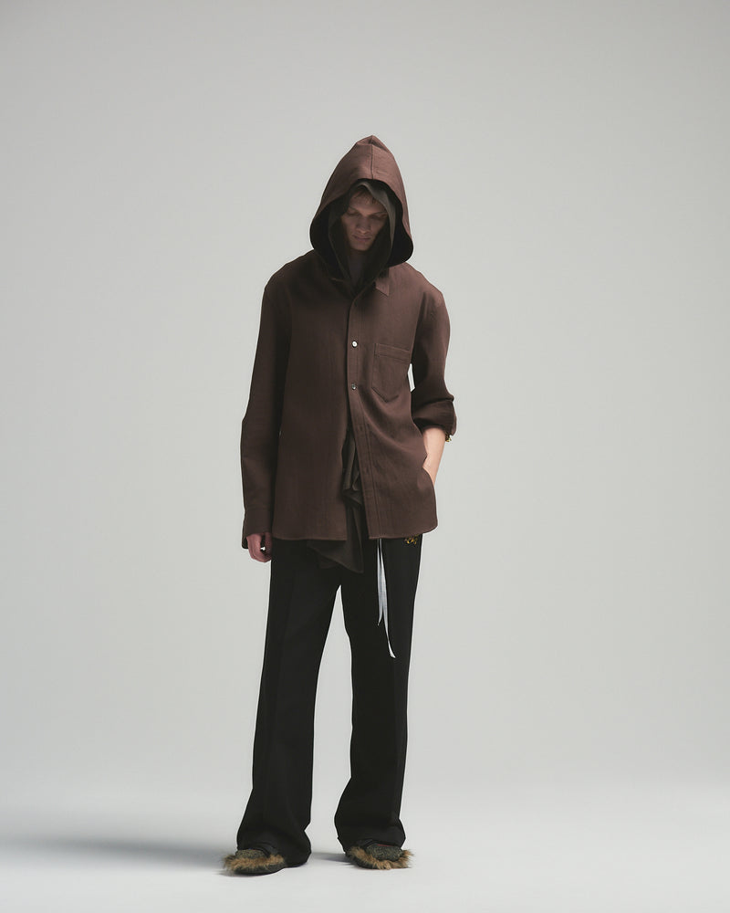 BED j.w. FORD "Two Hooded – Brown" Hooded Shirts｜ベッドフォード "ツーフーデット – ブラウン" フード付きシャツ メンズモデル着用