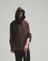 BED j.w. FORD "Two Hooded – Brown" Hooded Shirts｜ベッドフォード "ツーフーデット – ブラウン" フード付きシャツ メンズモデル着用