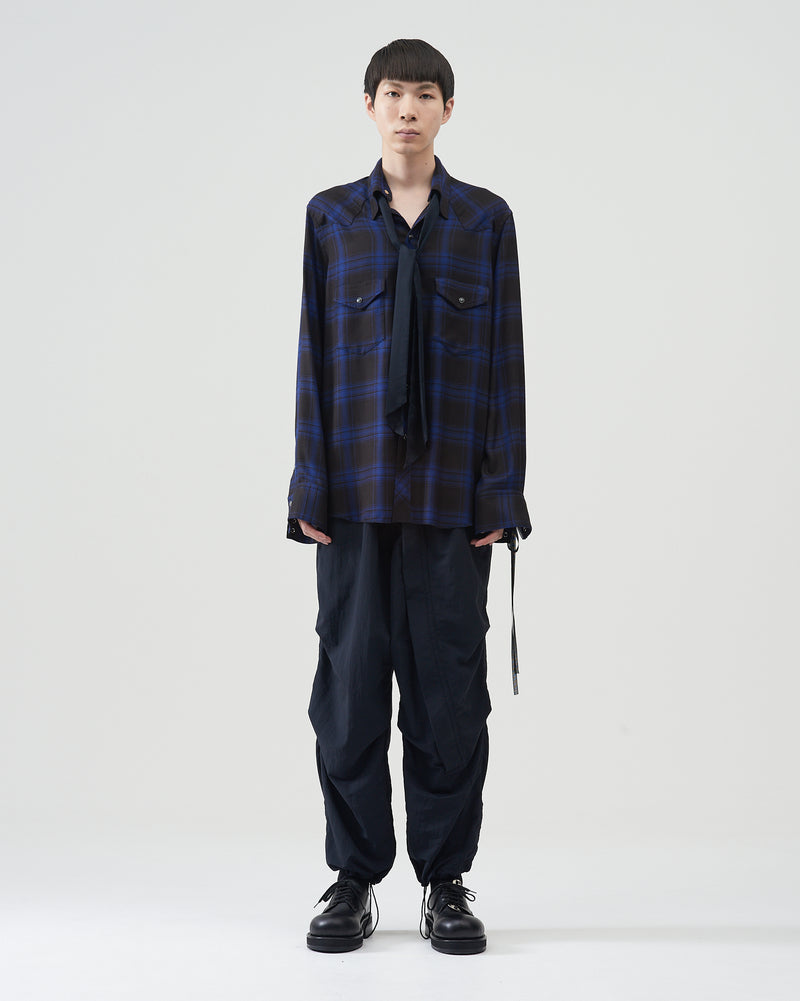 Ombre-check Bow Collar Western Shirts – Blue×Black