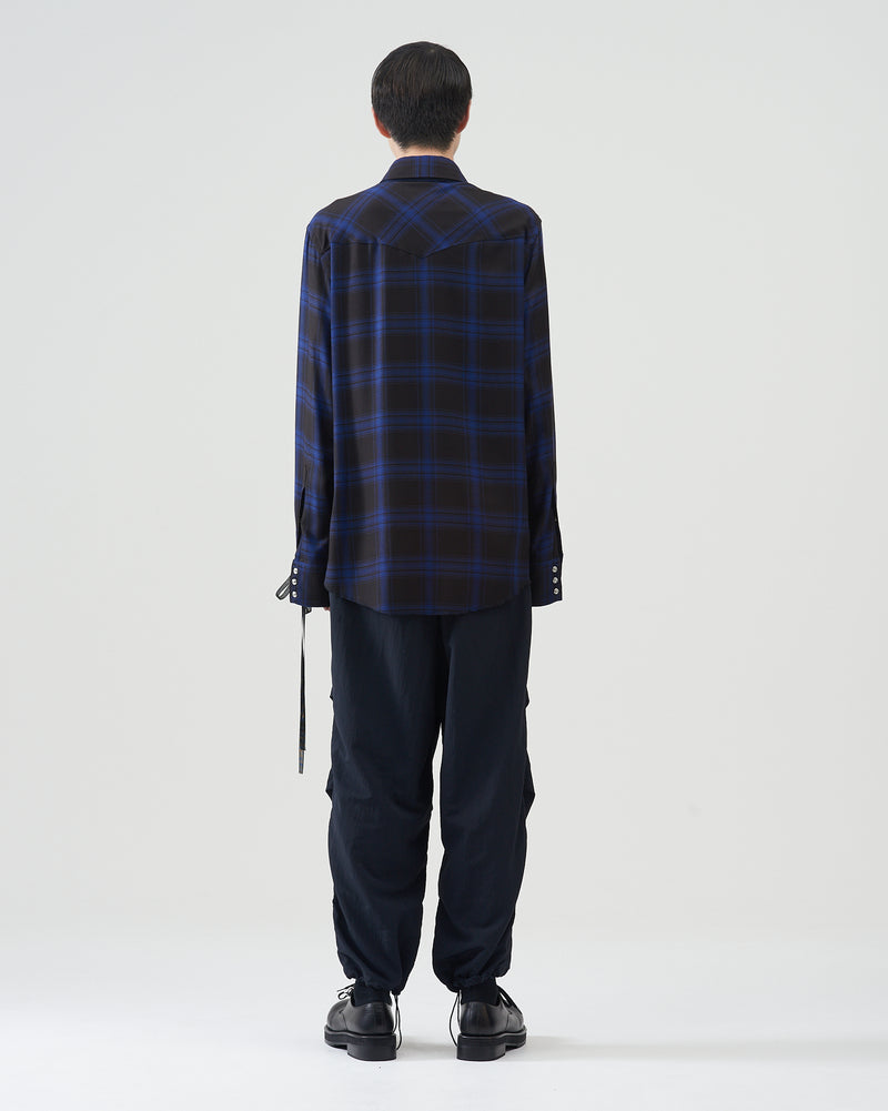 Ombre-check Bow Collar Western Shirts – Blue×Black