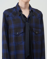 Ombre-check Bow Collar Western Shirts – Blue×Black