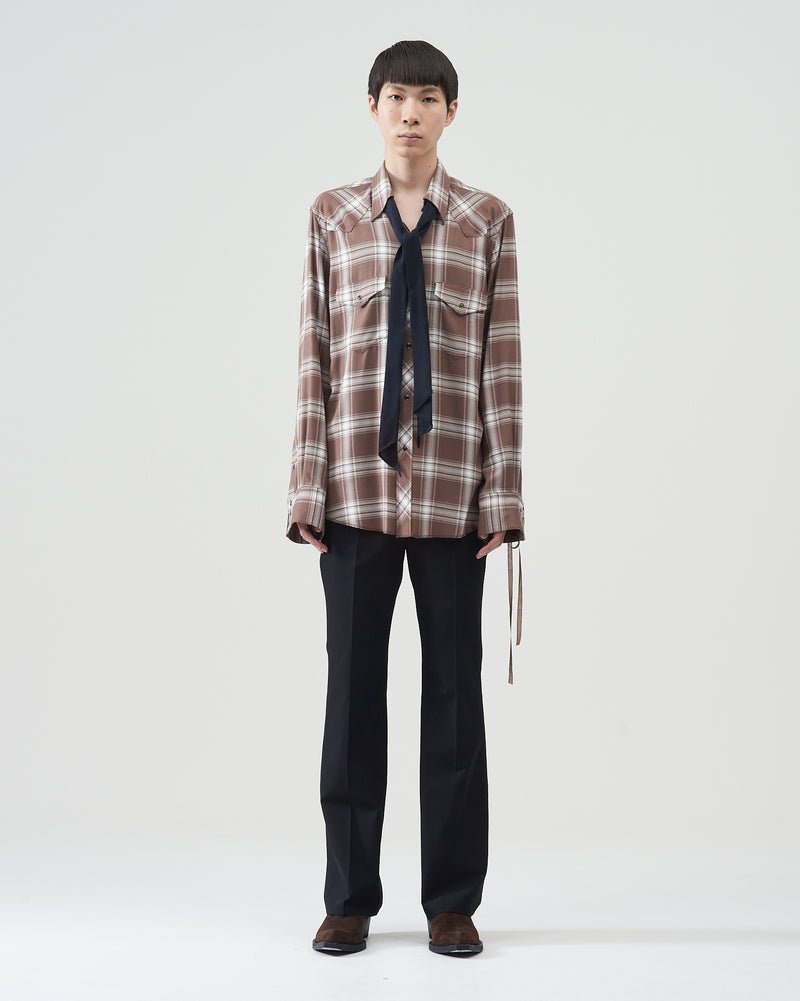 Ombre-check Bow Collar Western Shirts – White×Brown