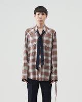 Ombre-check Bow Collar Western Shirts – White×Brown