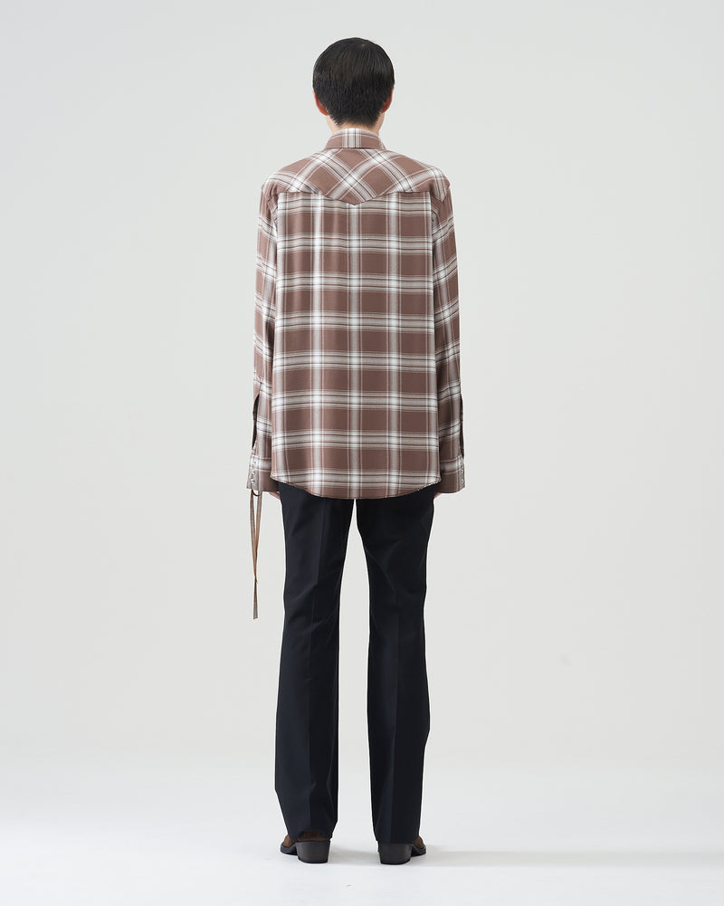 Ombre-check Bow Collar Western Shirts – White×Brown